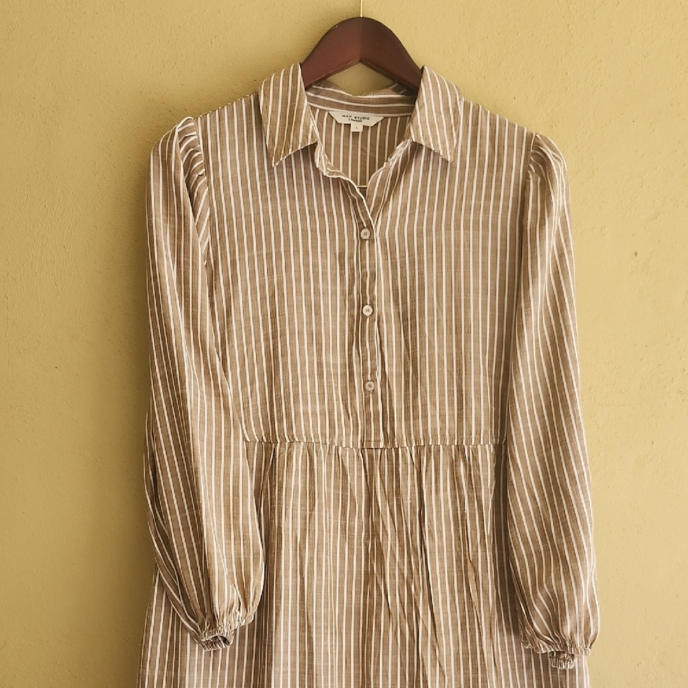 Max Studio Bohemian Beige Striped Long Sleeve Dress - Picture 5 of 16